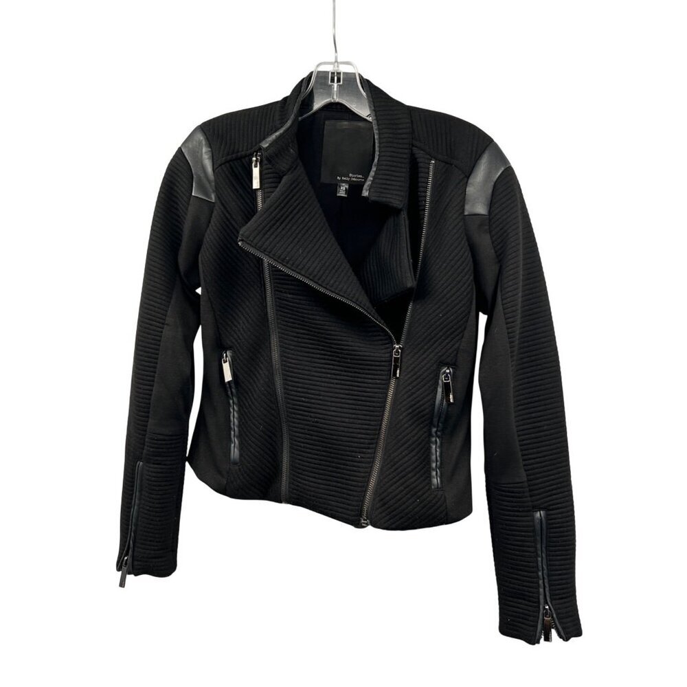 Stories By Kelly Osbourne Knit Moto Jacket Faux Leather Trim Zip Black Size XS